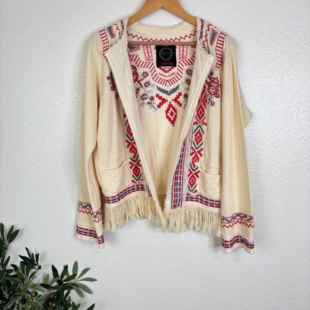 JOHNNY WAS Yatzil Embroidered Fringe Jacket in Vanilla Size L - Picture 4 of 14